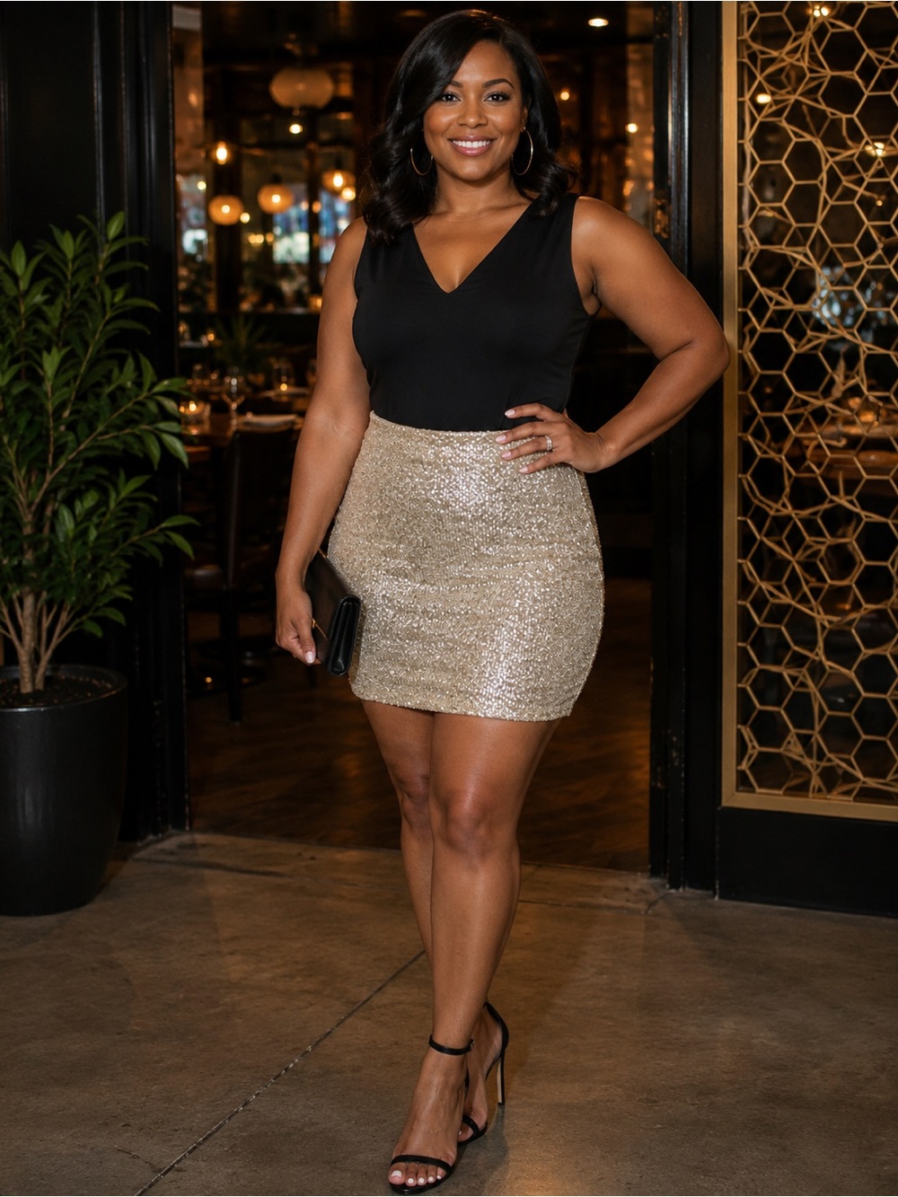 Cache Gold Sequin Pencil Skirt